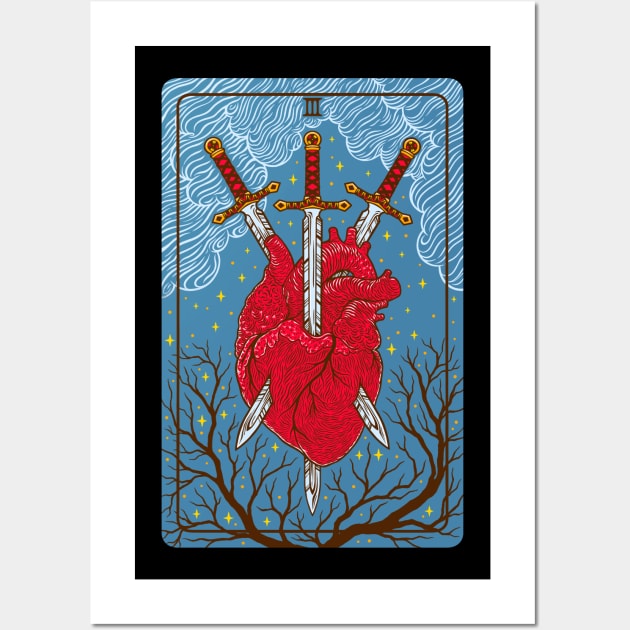 Tarot card - Three Of Swords Wall Art by OccultOmaStore